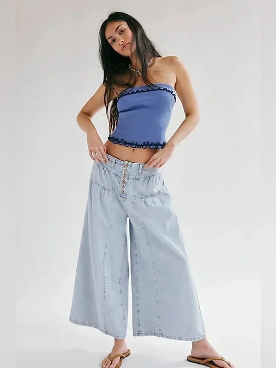 New Free People We The Free Blossom Pull-On Jeans Size L - Picture 1 of 10